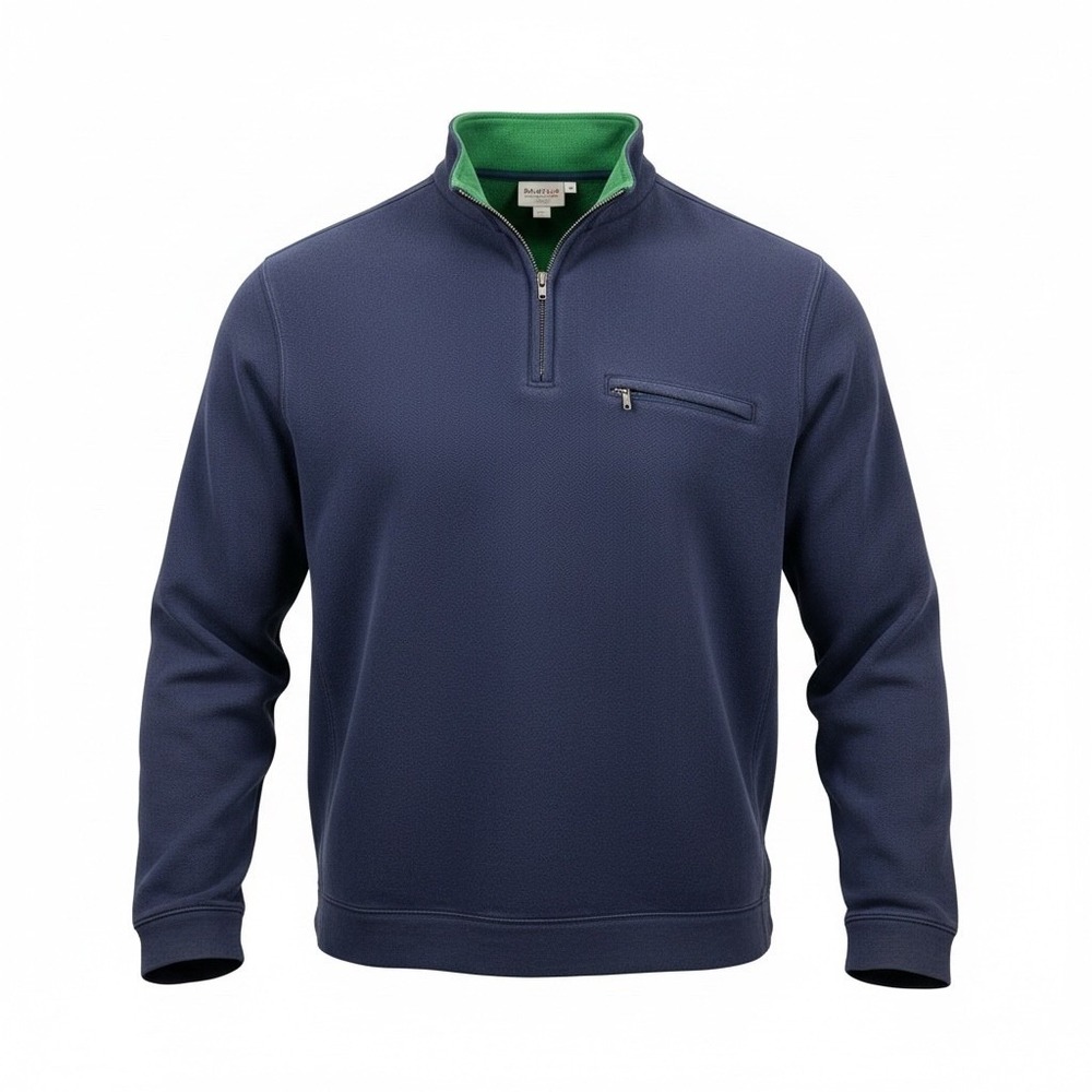 Roundtree & Yorke Outdoors Mens Large 1/4 Zip Pullover Navy Herringbone Sweater